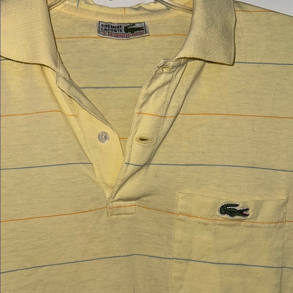 Lacoste Yellow Striped Polo Shirt with Croc Logo
